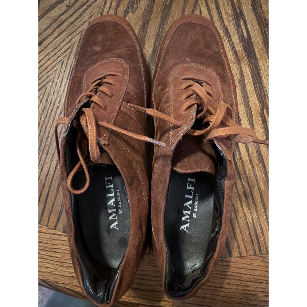 Amalfi by Rangoni Brown Suede Leather Lace Up Oxfords Made in Italy Womens 9